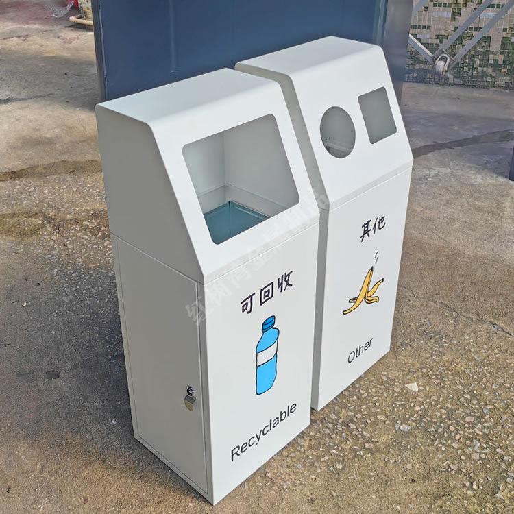室内组合式户外两连体喷粉不锈钢垃圾桶创意三色丝网印刷果皮箱