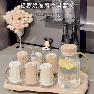 高级感家庭待客喝水杯子杯具茶具茶壶带把手 轻奢水壶茶杯家用套装