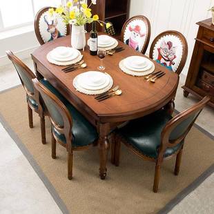 A10L美式 实木折叠餐桌吃饭桌子多功能小户型可伸缩餐桌椅组合变形