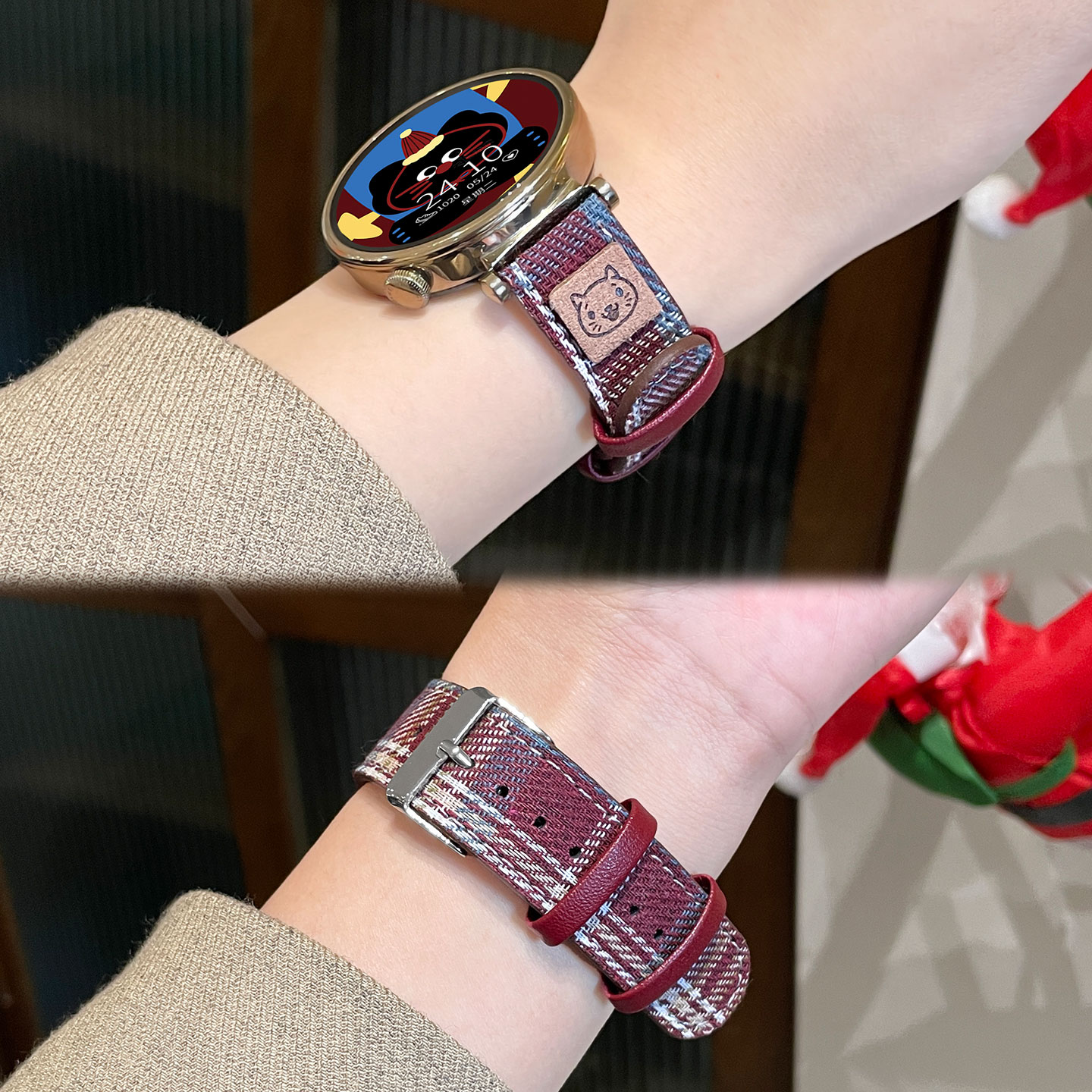 连遇小米watch帆布格纹皮表带