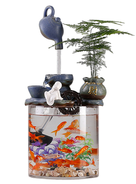 悬壶流水循环水招财小型鱼缸生财客厅办公室微景观饰品