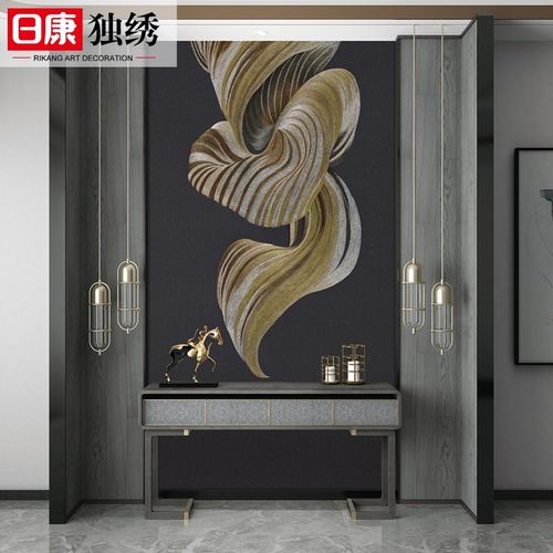 定制日康刺绣独秀无缝墙布现代客厅走廊过道入户玄关背景壁布