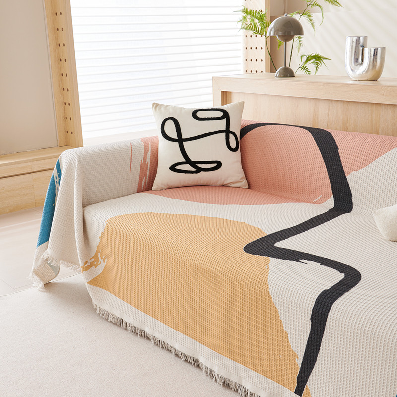 棉麻印几何现代沙发巾沙发垫四季通用沙发盖布全包防滑盖巾罩