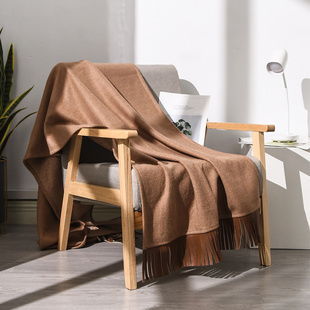 装 现代简约咖色呢绒床尾巾搭毯客厅沙发酒店民宿样板房间软装 饰毯