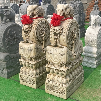 石雕门墩抱鼓一对汉白玉青石晚霞红花开富贵石鼓中式狮子门口摆件