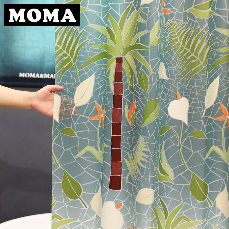 默玛E防水防霉卫生间隔断帘浴室挂帘淋浴间洗澡帘子浴帘棕榈树