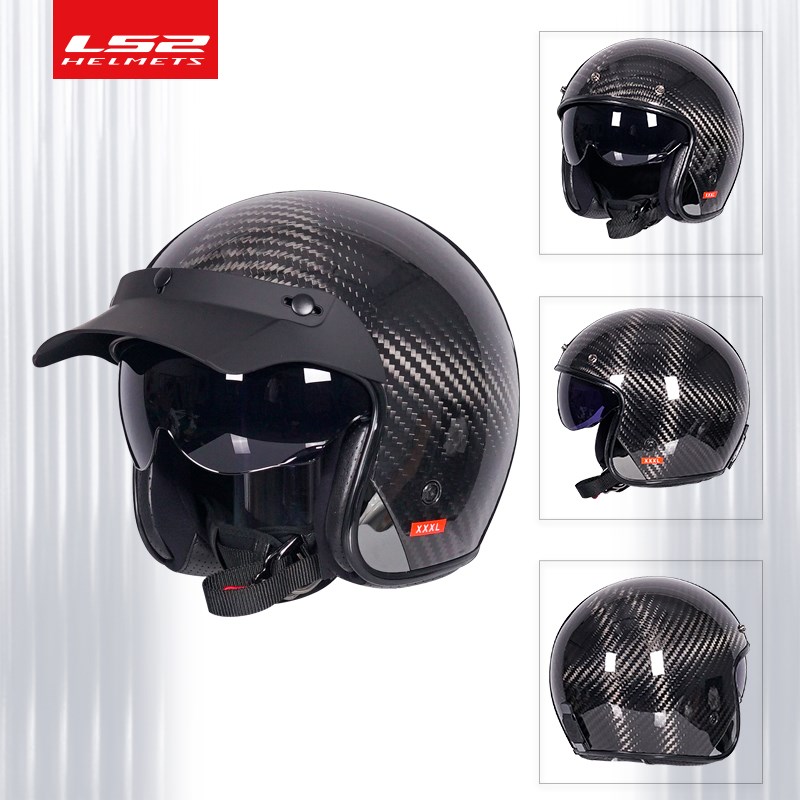 LS2哈雷复古头盔摩托车男碳纤维半盔四分之三盔四季女机车OF601