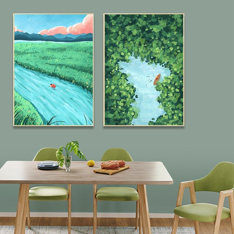 春夏秋冬四季蓝色装饰画河流草原风景画壁画客厅沙发背景墙治愈系,家居饰品,现代装饰画,淘宝优惠券,粉丝福利购,淘宝优惠卷