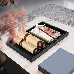 新卷轴书卷假书托盘茶几书房样板间飘窗客厅书法装饰品