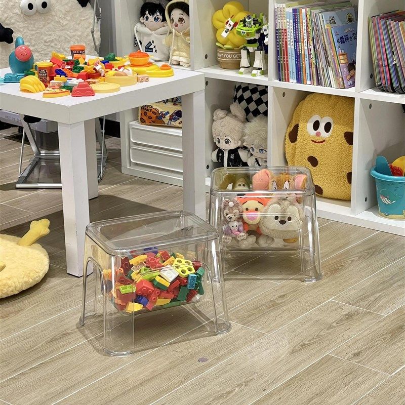 懒人学堂透明收纳凳子储物凳可坐玩偶痛凳玩具收纳矮凳儿童小椅子