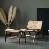 复古躺椅实木天然藤编单沙发椅阳台民宿设计师诧寂休闲