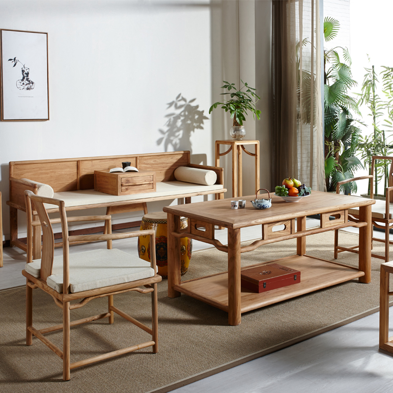 老榆木罗汉床实木古典免漆客厅泡茶双人床多功能茶几桌沙发塌