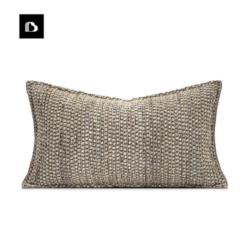 柏洛斯家居侘寂风高档原色棉麻布艺条纹拼接长抱枕沙发客厅腰枕