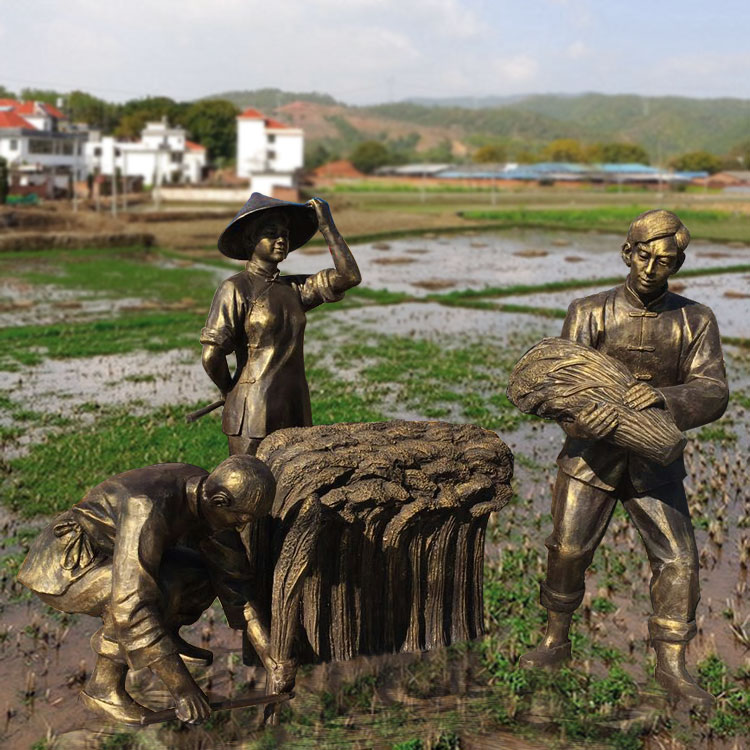 玻璃钢仿铜人物雕塑定制农耕步行街民俗小品童趣校园铸铜人物摆件
