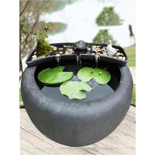 招财流水生财循环水陶瓷鱼缸循环流水过增氧石槽微景观造景