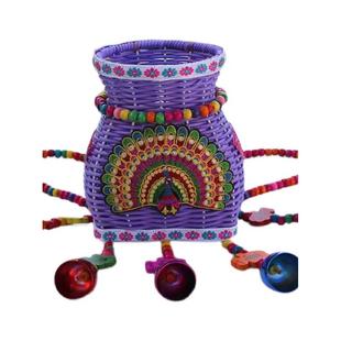 小背篓儿童新款发光民族风背篓手工编织摄影舞蹈肩彩色带灯背篓