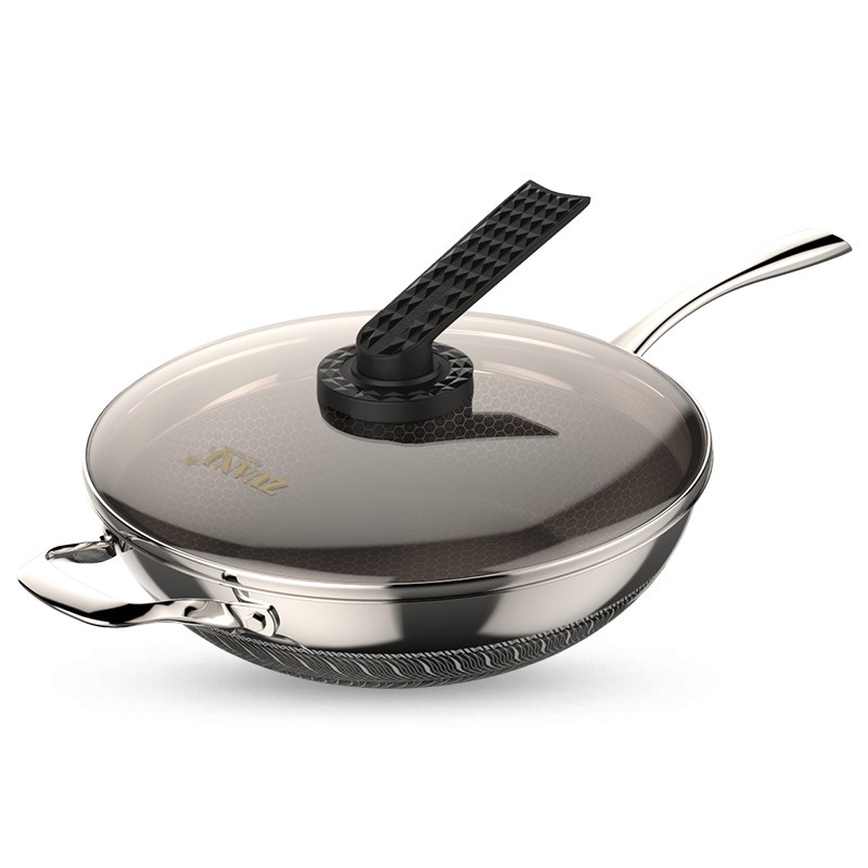 钻技304不锈钢炒锅30cm一代不粘锅平底32cm炒菜锅家用电磁炉燃气
