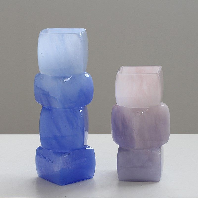 中古风渐变彩色几何方块花瓶餐桌软装酒店电视柜台面装饰玻璃摆件