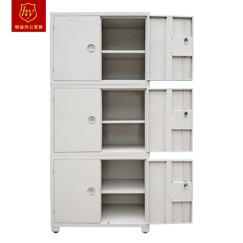 加厚办公家俱三节带滑轮档案文件铁皮财务凭证资料矮柜带锁
