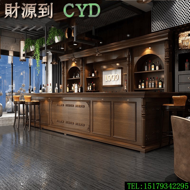 欧式复古酒吧台咖啡店餐饮饭店餐厅收银台转角酒店前台接待台定制