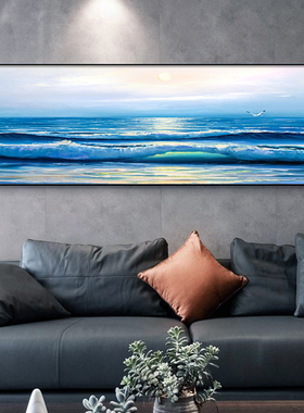 蓝色风景大海浪客厅沙发背景墙画横装饰画卧室书房挂画水晶画