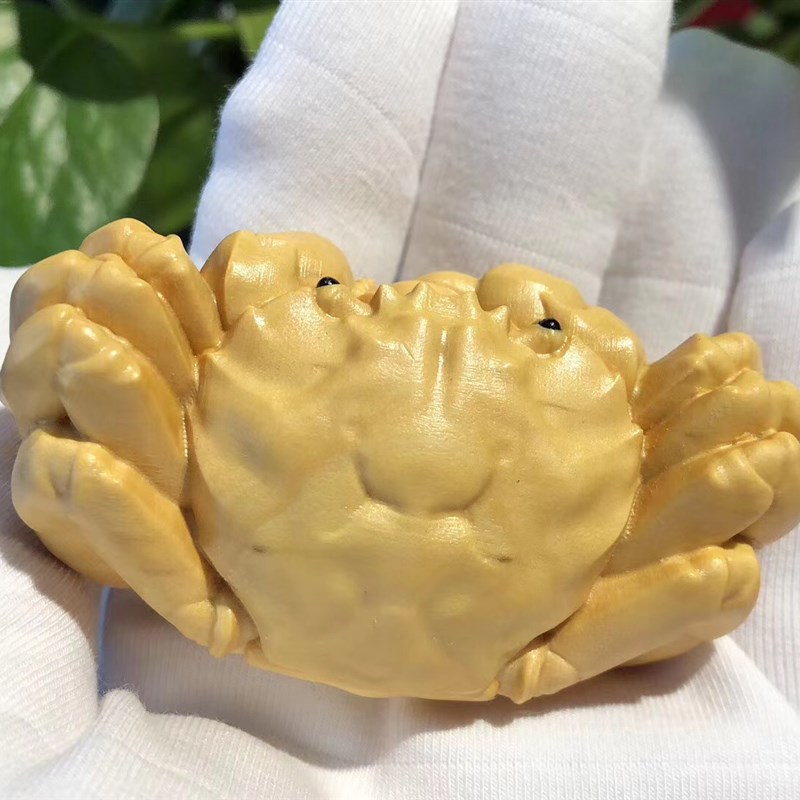 小叶黄杨木雕实木雕刻招财螃蟹工艺品八方来财文玩男士随身手把件