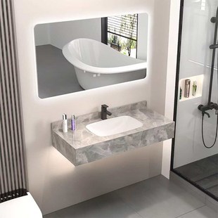 岩板无缝陶瓷一体盆洗手盆台面定制酒店洗漱台阳台洗脸盆柜