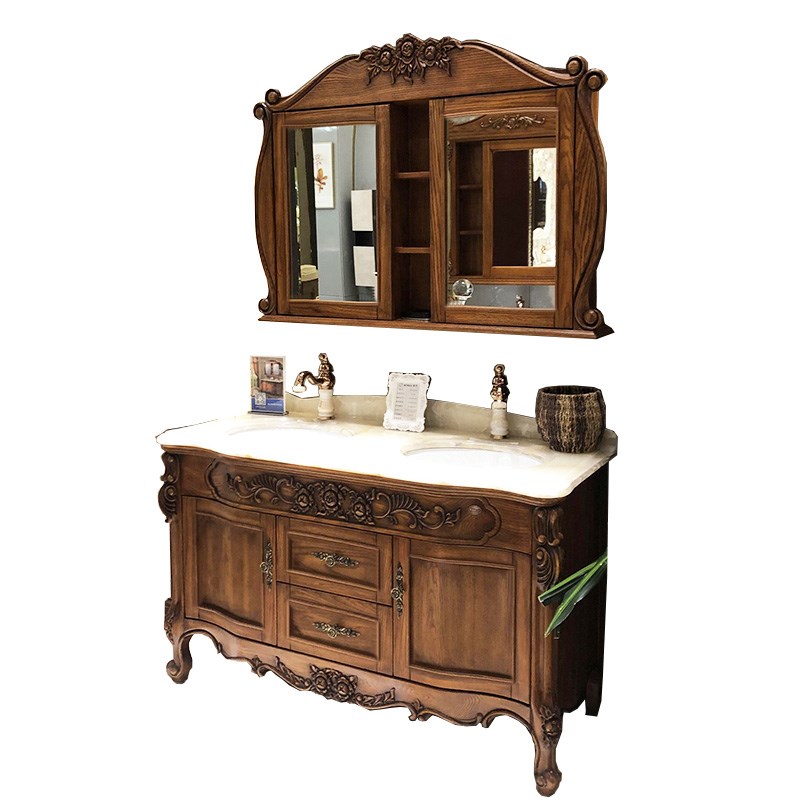 高端红橡奢华别墅欧式盆浴室柜洗脸盆柜镜柜洗漱台