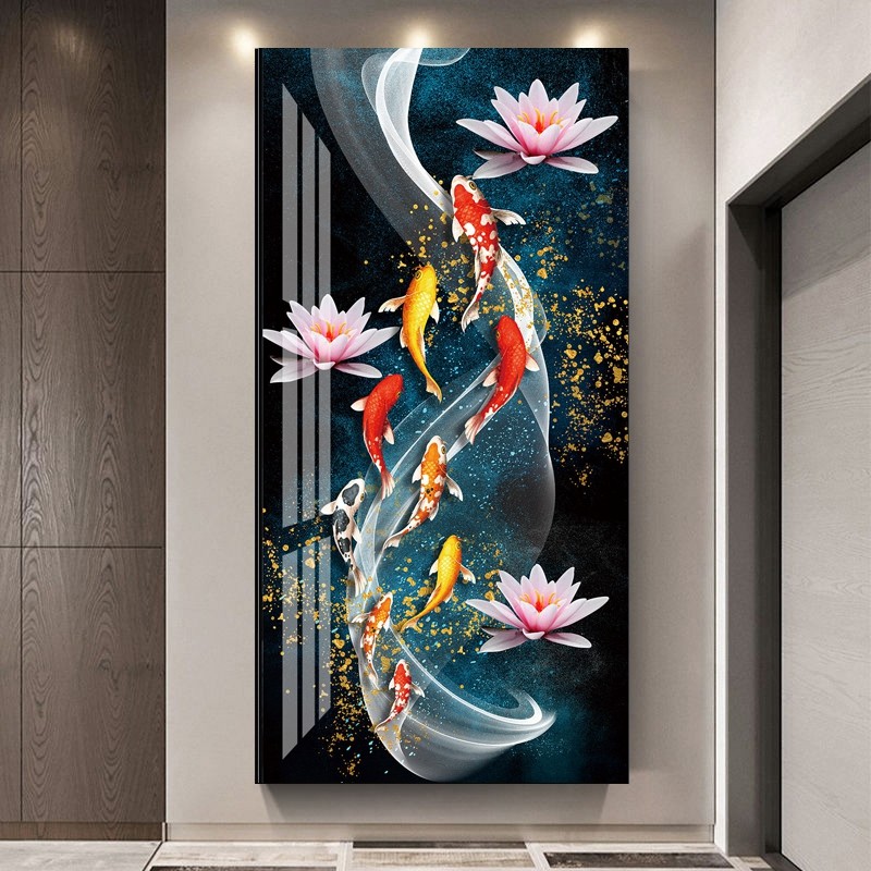 进门生财玄关画入户正对门挂画走廊尽头墙壁画寓意九鱼图装饰画,家居饰品,现代装饰画,淘宝优惠券,粉丝福利购,淘宝优惠卷
