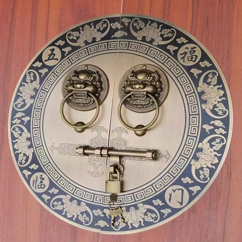 仿古纯黄铜兽头门环木大门圆门栓拉手把手别墅四合院虎头狮子拉环