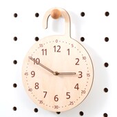 时钟 现代静音创意时尚 木目w 洞洞板木质带钩挂钟