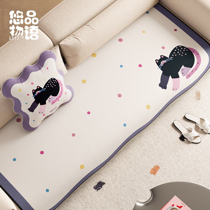 波点猫沙发垫夏季冰丝凉席坐垫防滑防抓异形沙发盖布巾