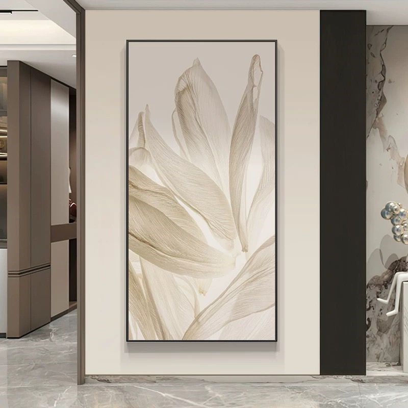 现代简约素雅入户玄关装饰画极简花卉客厅壁画走廊过道竖版挂画图片