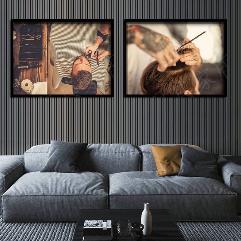 复古男士油头发型装饰画美发店图片海报发廊造型油头馆挂画框画