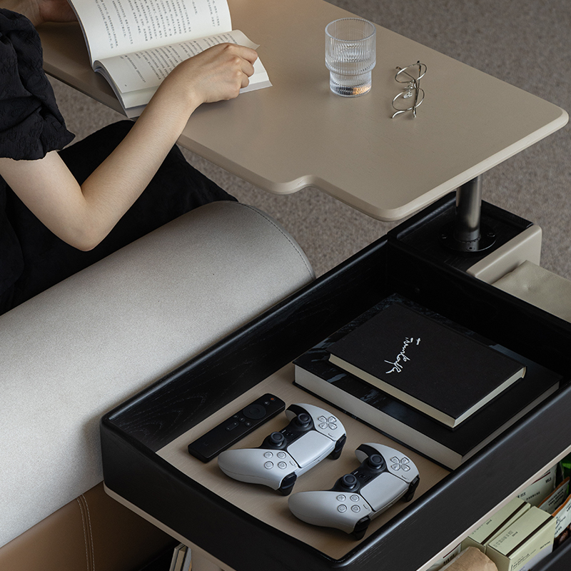 随行茶几墨玉黑款 致家家居实木升降茶几客厅家用多功能移动边柜