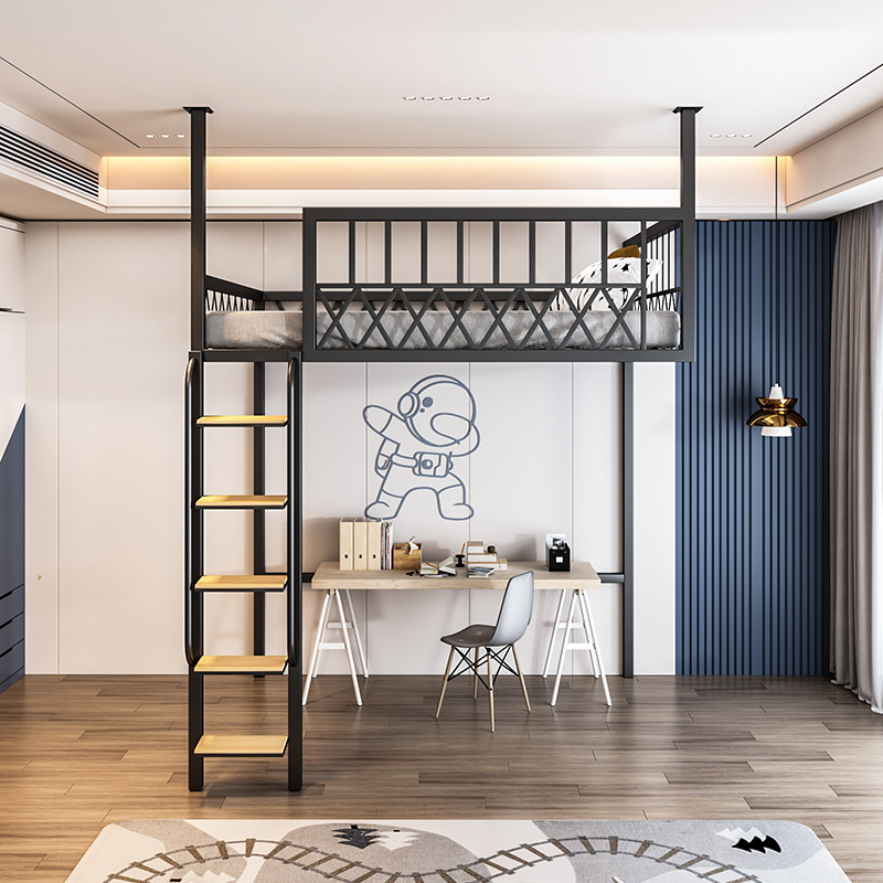 铁艺复式小户型lt阁楼床多功能省空间公寓吊床错层二楼高架床