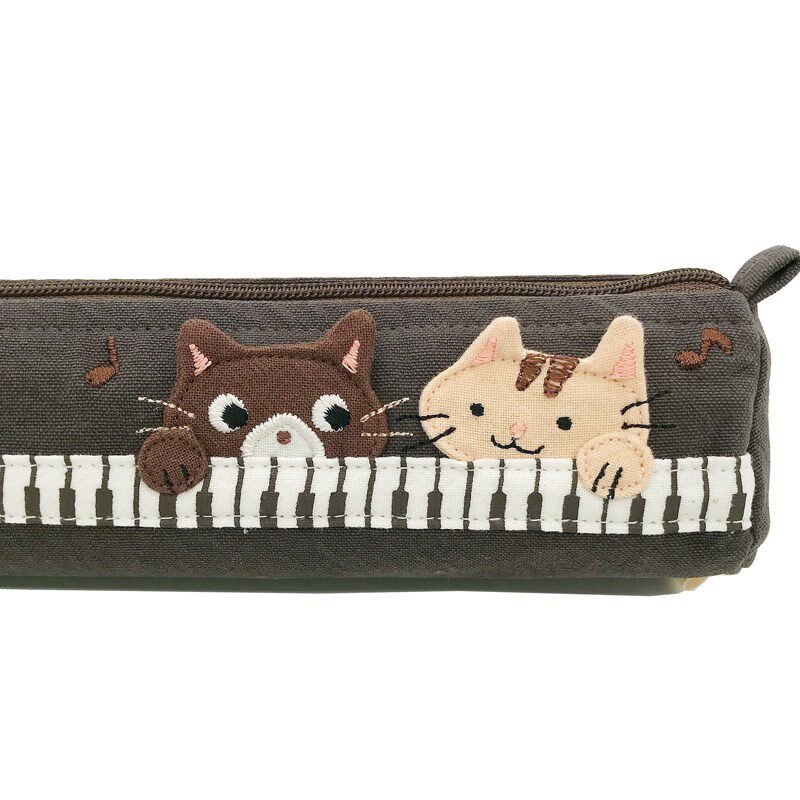 卡拉猫 创意春季日系简单圆形爱钢琴in少女猫咪帆布学生笔袋