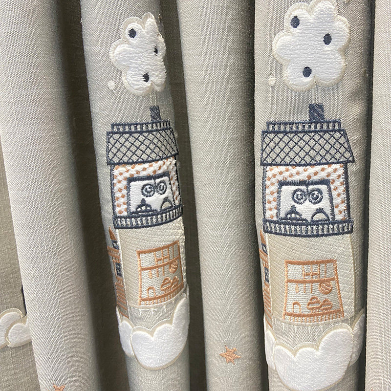 222年新款儿童房男孩遮光卧室飘窗刺绣高档灰色定制窗帘异想空间