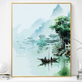 山水画画数字油画填充填色手绘手工涂色解闷丙烯油彩装 饰