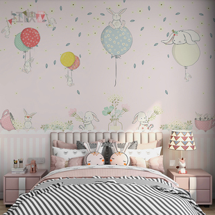 墙纸儿童房女孩墙布无缝全屋卧室背景墙公房壁纸卡通壁布壁画