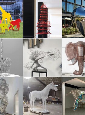 金属网铁艺大象金鱼鸟鹿鲸鱼飘带宝塔艺术装置雕塑厂家