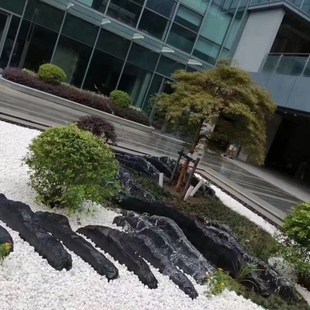 黑山石水钵切片石景观假山石异形枯山水流水造景异形石条