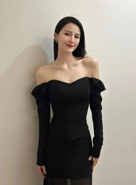 BETTER ME 长袖性感立体鱼骨束身抹胸修身背心显瘦内搭露肩上衣