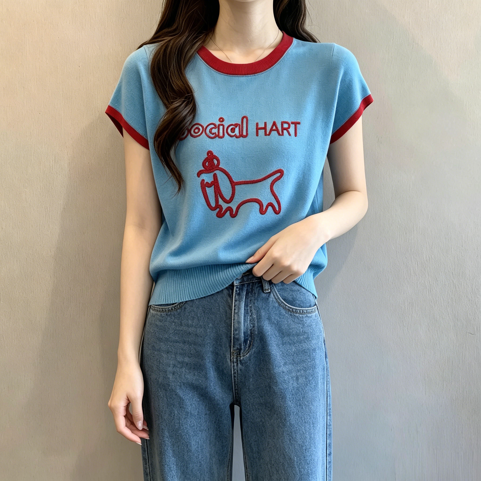 大码女装针织短袖春夏薄款