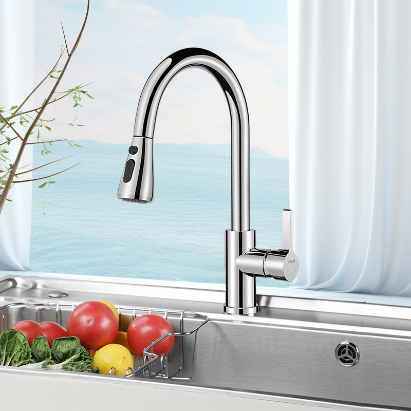 欧琳厨房水龙头洗菜盆冷热二合一伸缩万向抽拉式防溅水龙头