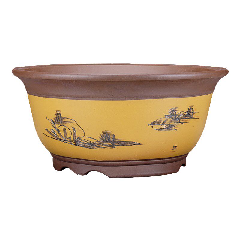 紫砂特大口径花盆圆形碗盆种树种菜室外树桩金弹子阳台陶瓷盆景盆