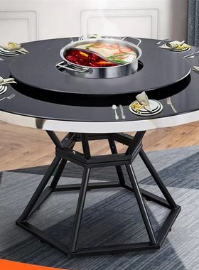 中间挖孔黑色火锅店转盘电磁炉餐桌烤漆空心钢化玻璃转盘饭店圆桌