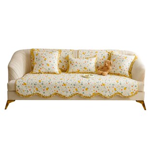 全棉沙发垫田园风弧形边数码印坐垫子四季通用防滑沙发巾罩盖布