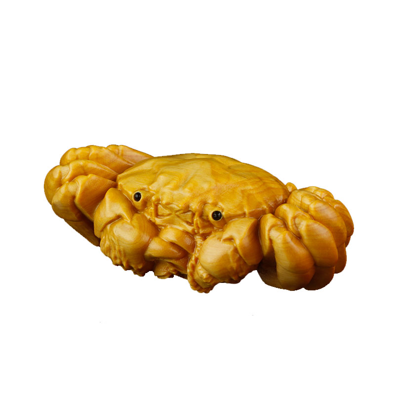 黄杨木雕刻手把件盘玩招财螃蟹男士把玩件八方来财动物小摆件