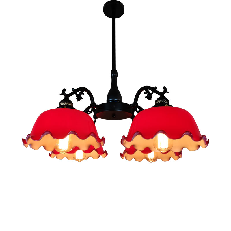 裕比高复古餐厅过道咖啡厅店铺民宿老上海民国风红色玻璃多头吊灯